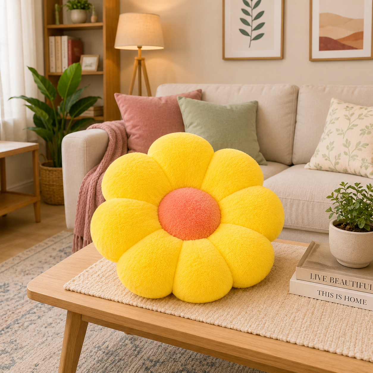 AVS 35cm Daisy Plush Floor Sunflower Shaped Pillow 8 Petal (Yellow Color)