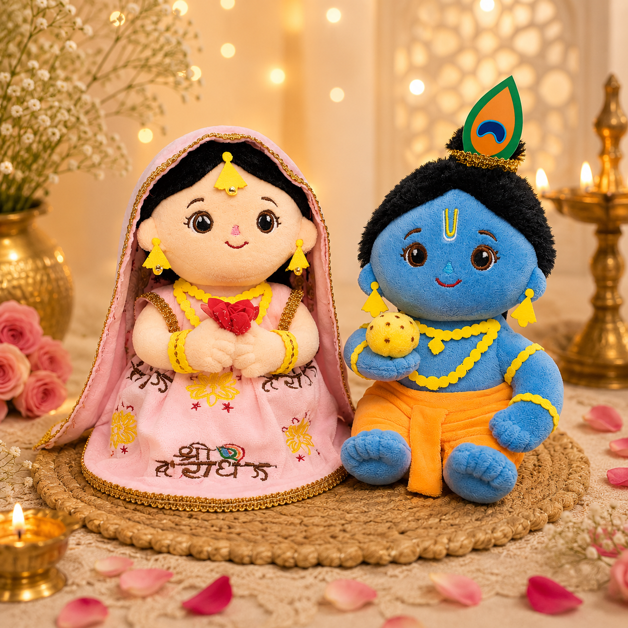AVS TOYS Radha Krishna Plush Toy Combo 22cm with Mantra Chanting Music | Ultra Soft Premium Plush Dolls | Divine Couple Soft Toys for Kids, Home Décor & Gift Set