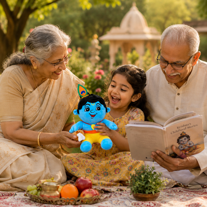 AVS Baby Krishna Plush Toy With Music Mantra with Makhan Pot (25cm)