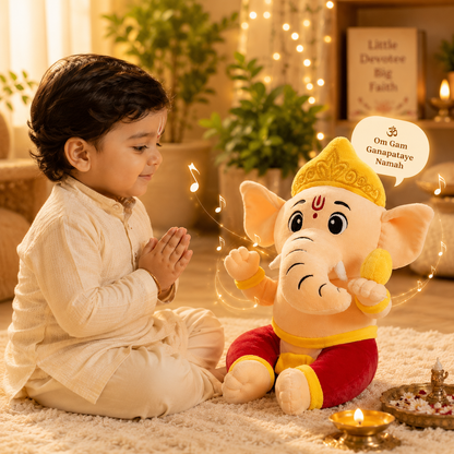 AVS Baby Ganesha Plush Toy With Music Mantra with Modak (25cm)