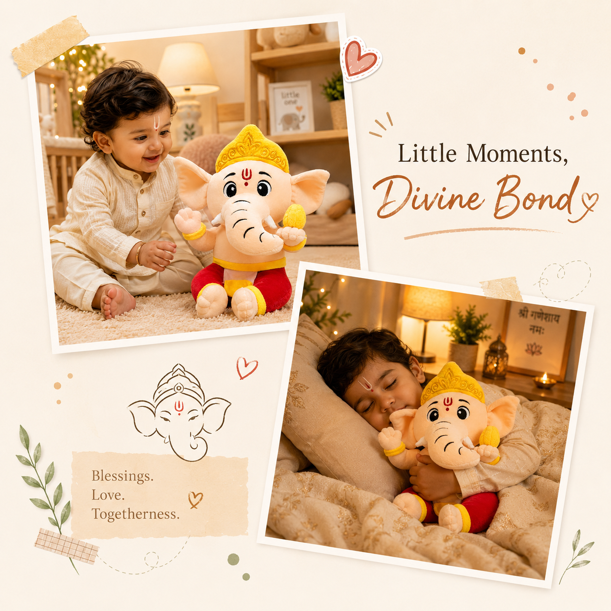 AVS Baby Ganesha Plush Toy With Music Mantra with Modak (25cm)
