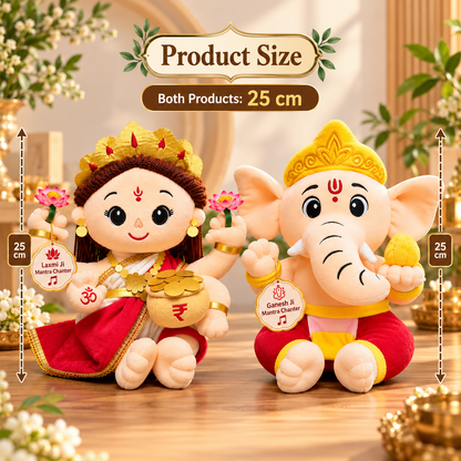 Lakshmi Ji & Ganesh Ji Mantra Chanting Plush Toy Combo – 25 cm