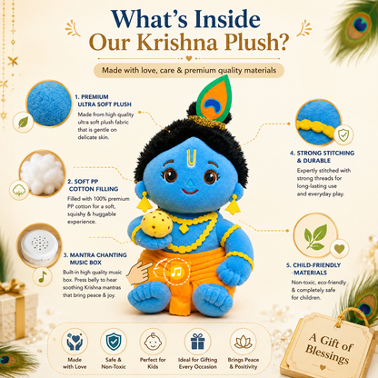 AVS Baby Laddu Gopal Krishna Plush Soft Toy With Music Mantra (20cm)