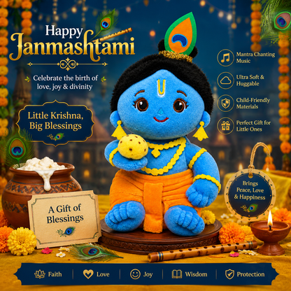 AVS Baby Laddu Gopal Krishna Plush Soft Toy With Music Mantra (20cm)