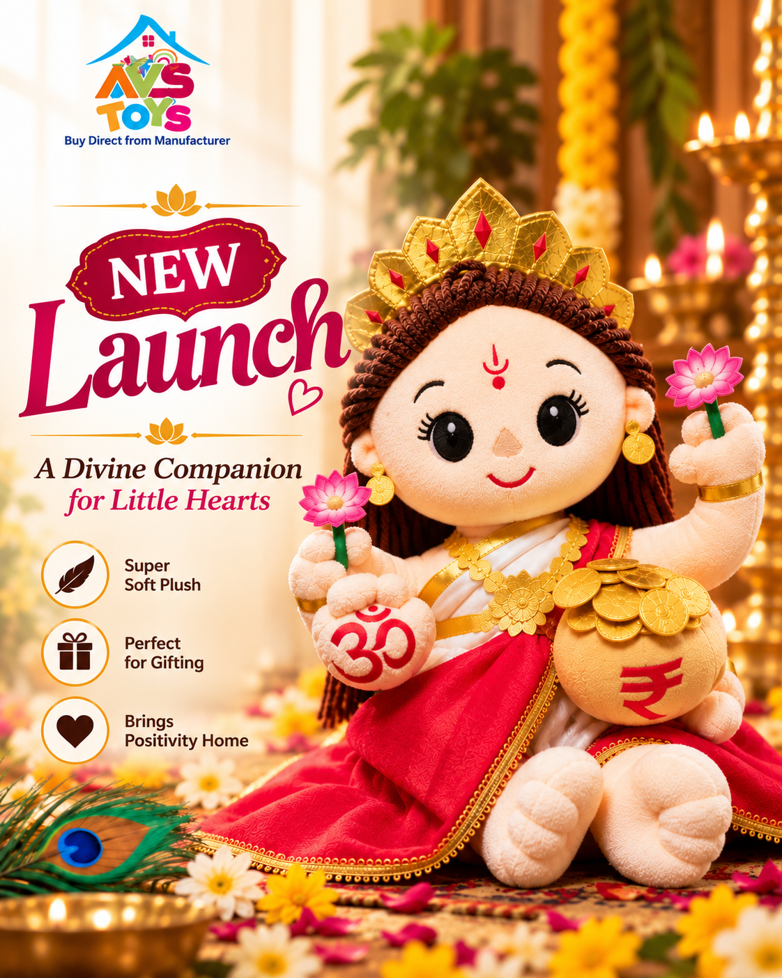 AVS TOYS  Laxmi Ji Musical Soft Plush Toy (25 CM)