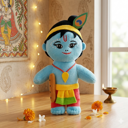 30cm Standing Lord Krishna Plush Toy with Flute | Soft & Cuddly Bal Gopal Doll | Premium Devotional Soft Toy for Kids & Home Décor