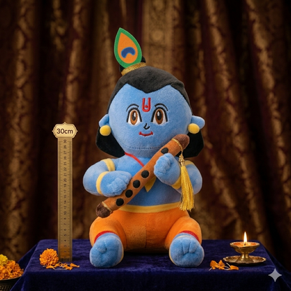 30cm Sitting Lord Krishna Plush Toy with Flute | Soft & Cuddly Devotional Soft Toy