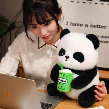 AVS Cute Panda with straw Plush Toy – 20 cm | Ultra Soft Huggable