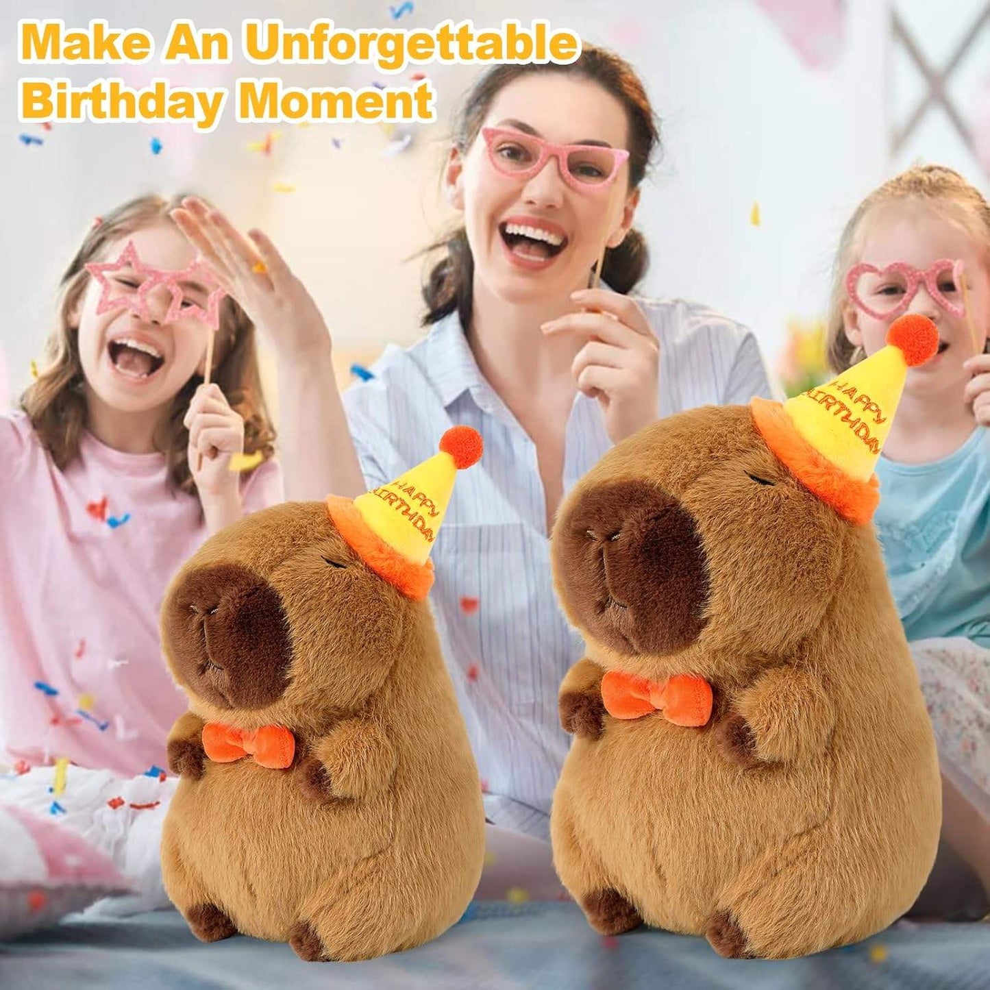 AVS Capybara Plush Toy 25cm Happy Birthday Cap Ultra Soft Huggable