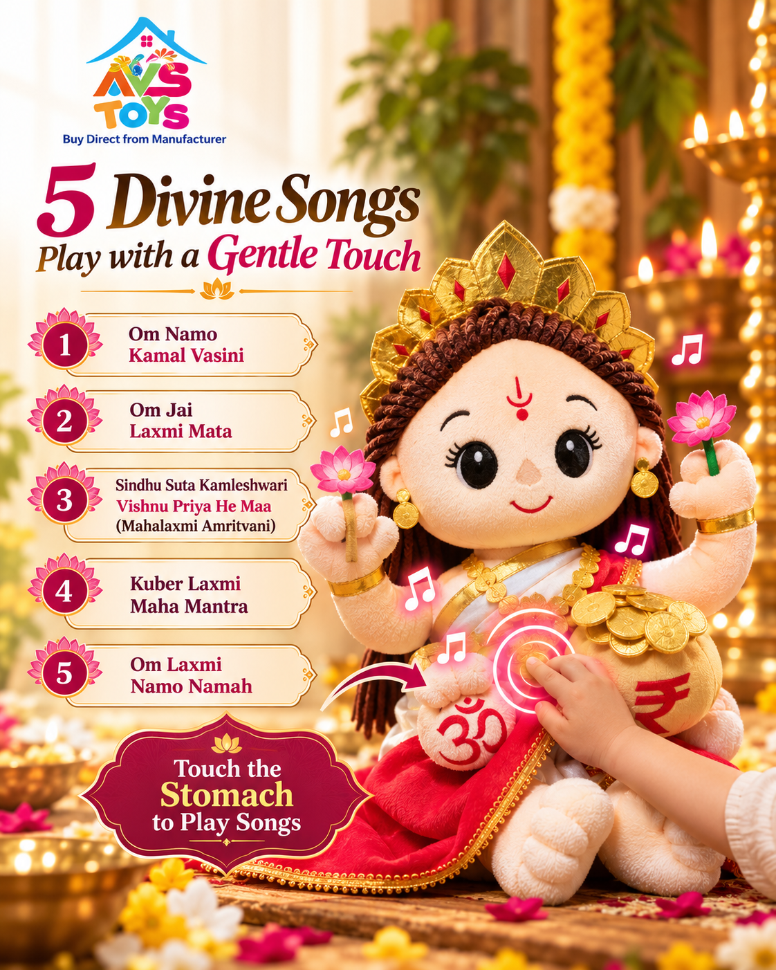 AVS TOYS  Laxmi Ji Musical Soft Plush Toy (25 CM)
