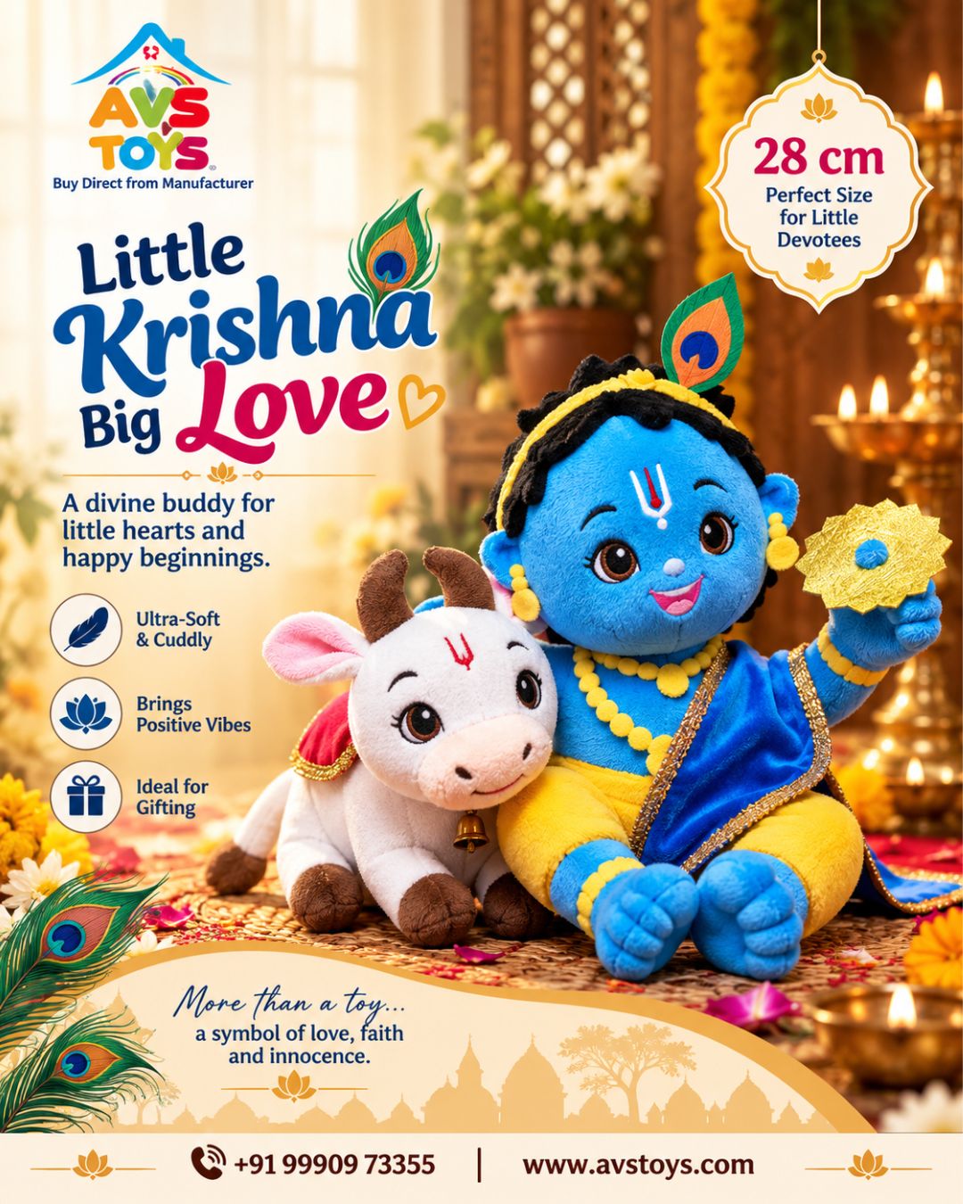AVS Toys Krishna Ji with Cow & Mantra Chanting 28cm