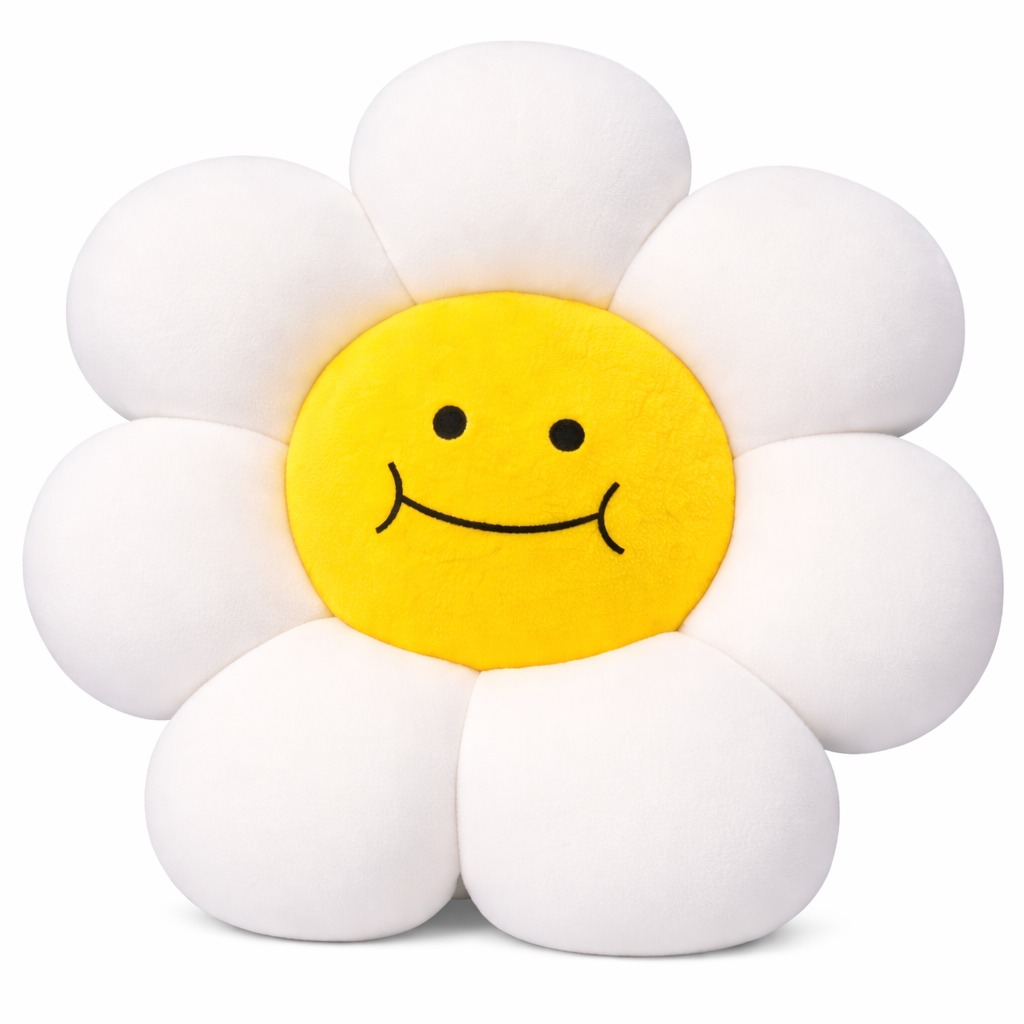 AVS 40cm Smiley Daisy Plush Floor Sunflower Shaped Pillow 7 Petal Cute Preppy Decorative Pillow (White) - Image 4