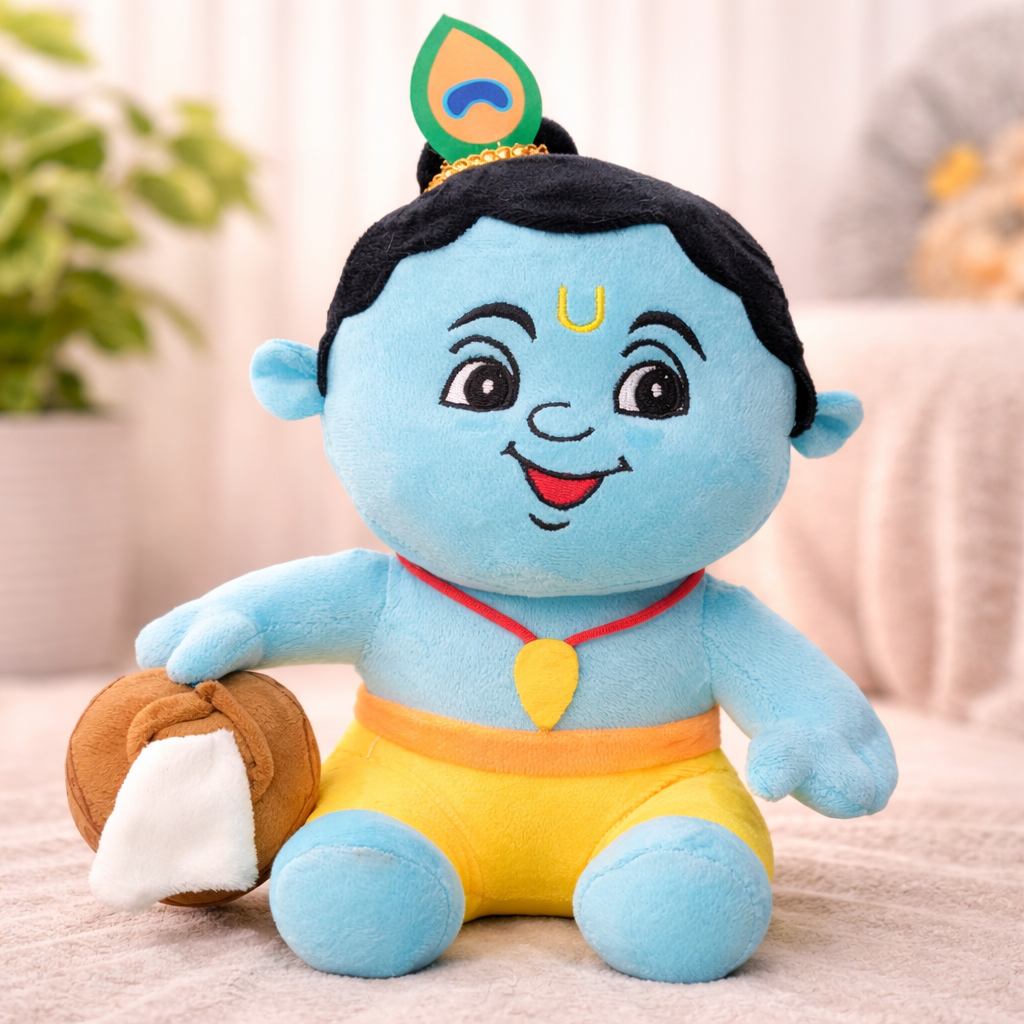 AVS Baby Krishna Plush Soft Toy With Music Cute Bal Krishna with Makhan Pot (25cm) - Image 5