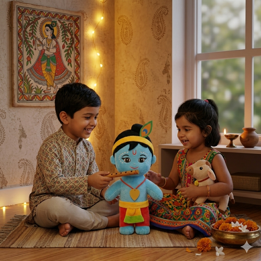 AVS Standing Baby Krishna Plush Soft Toy – 30 cm Cute Bal Krishna with Flute - Image 2