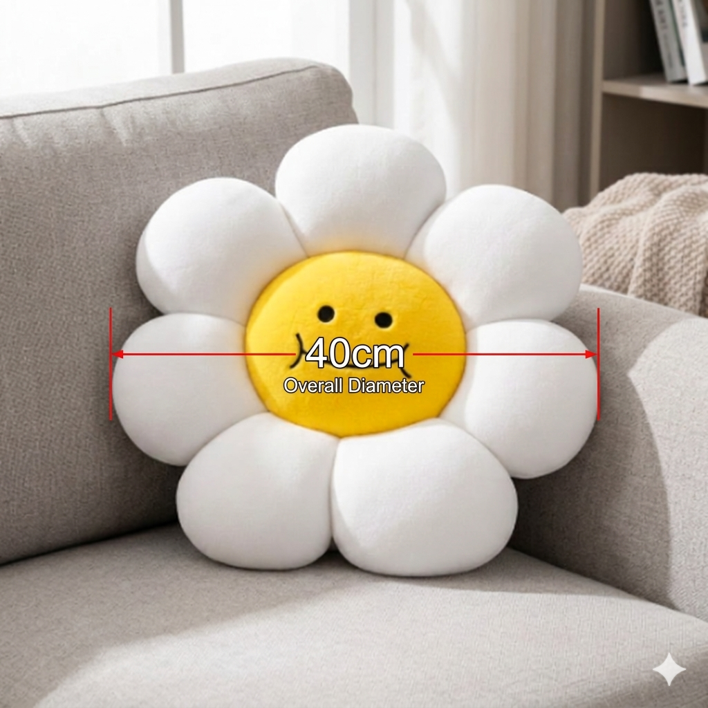 AVS 40cm Smiley Daisy Plush Floor Sunflower Shaped Pillow 7 Petal Cute Preppy Decorative Pillow (White) - Image 5