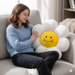 AVS 40cm Smiley Daisy Plush Floor Sunflower Shaped Pillow 7 Petal Cute Preppy Decorative Pillow (White)