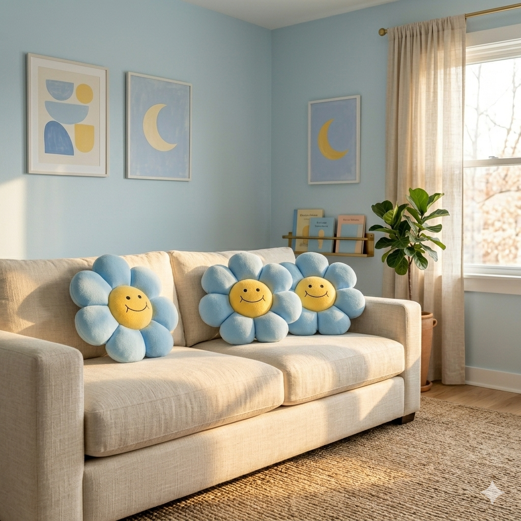 AVS 40cm Smiley Daisy Plush Floor Sunflower Shaped Pillow 7 Petal - Image 4