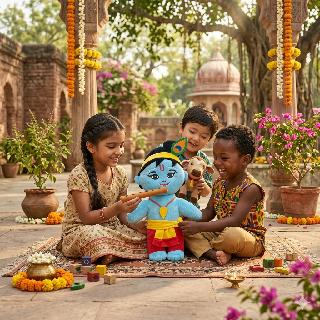 AVS Standing Baby Krishna Plush Soft Toy – 30 cm Cute Bal Krishna with Flute - Image 4