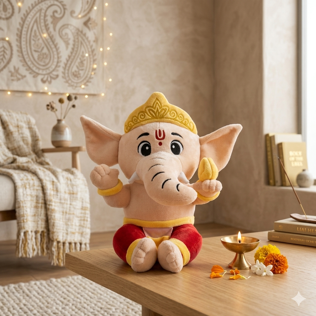 AVS Baby Ganesha Plush Soft Toy With Music Cute Ganpati with Modak (25cm) - Image 3