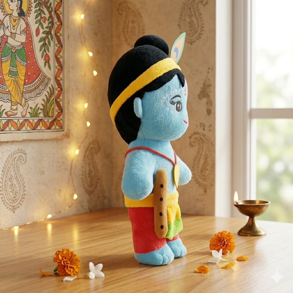 AVS Standing Baby Krishna Plush Soft Toy – 30 cm Cute Bal Krishna with Flute - Image 3