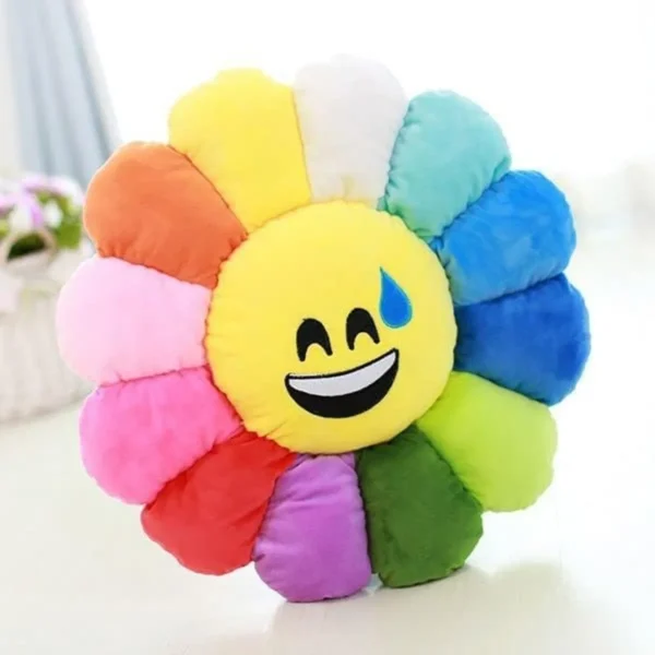 Smiley Sunflower Cushion, 16x16" Multicolor Plush Pillow