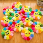 Smiley Sunflower Cushion, 16x16" Multicolor Plush Pillow - Image 4