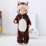 Cute Coffee Cartoon Baby Hooded Jumpsuit for Kids 4-5 Years