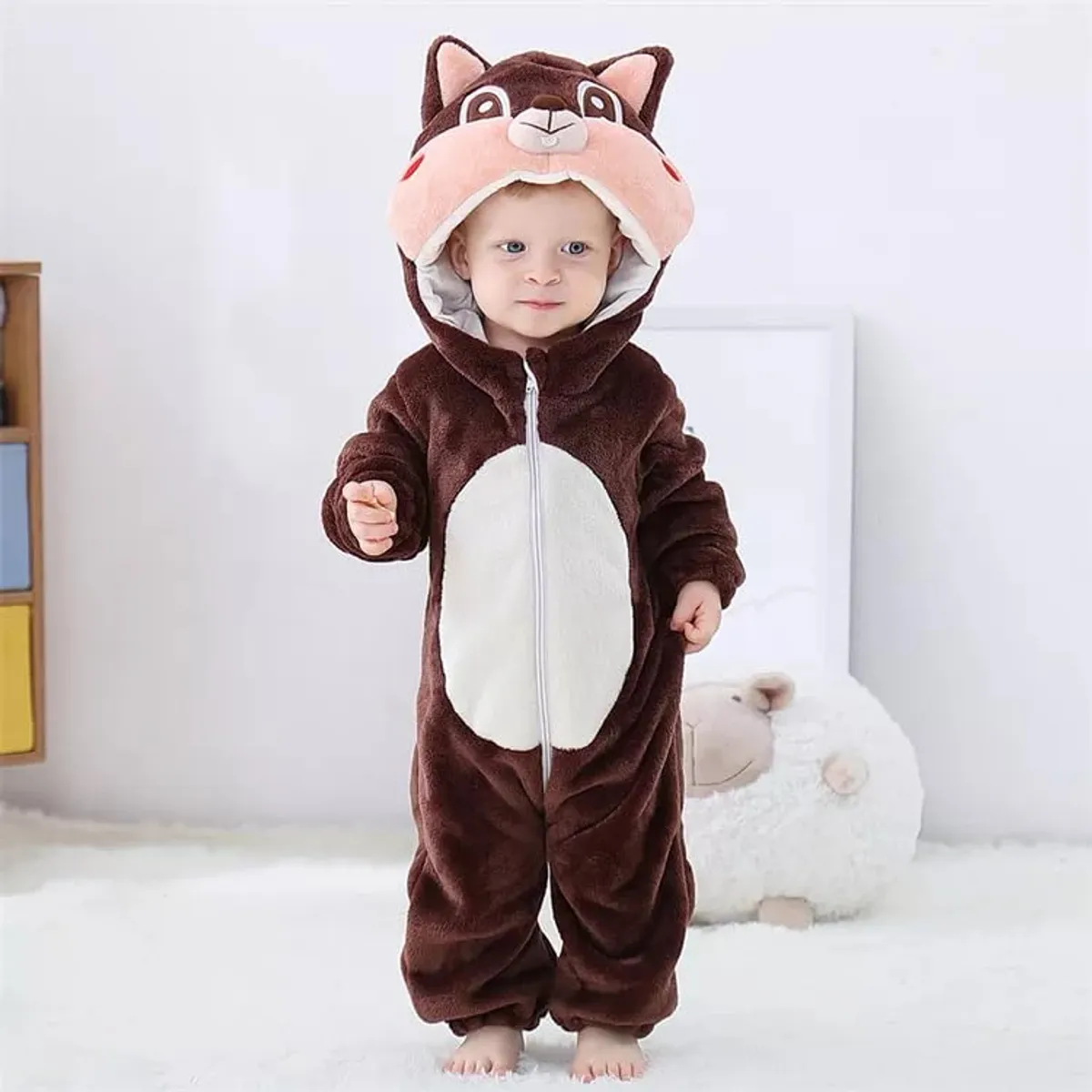 gh Cute Coffee Cartoon Baby Hooded Jumpsuit for Kids 4-5 Years - Image 1
