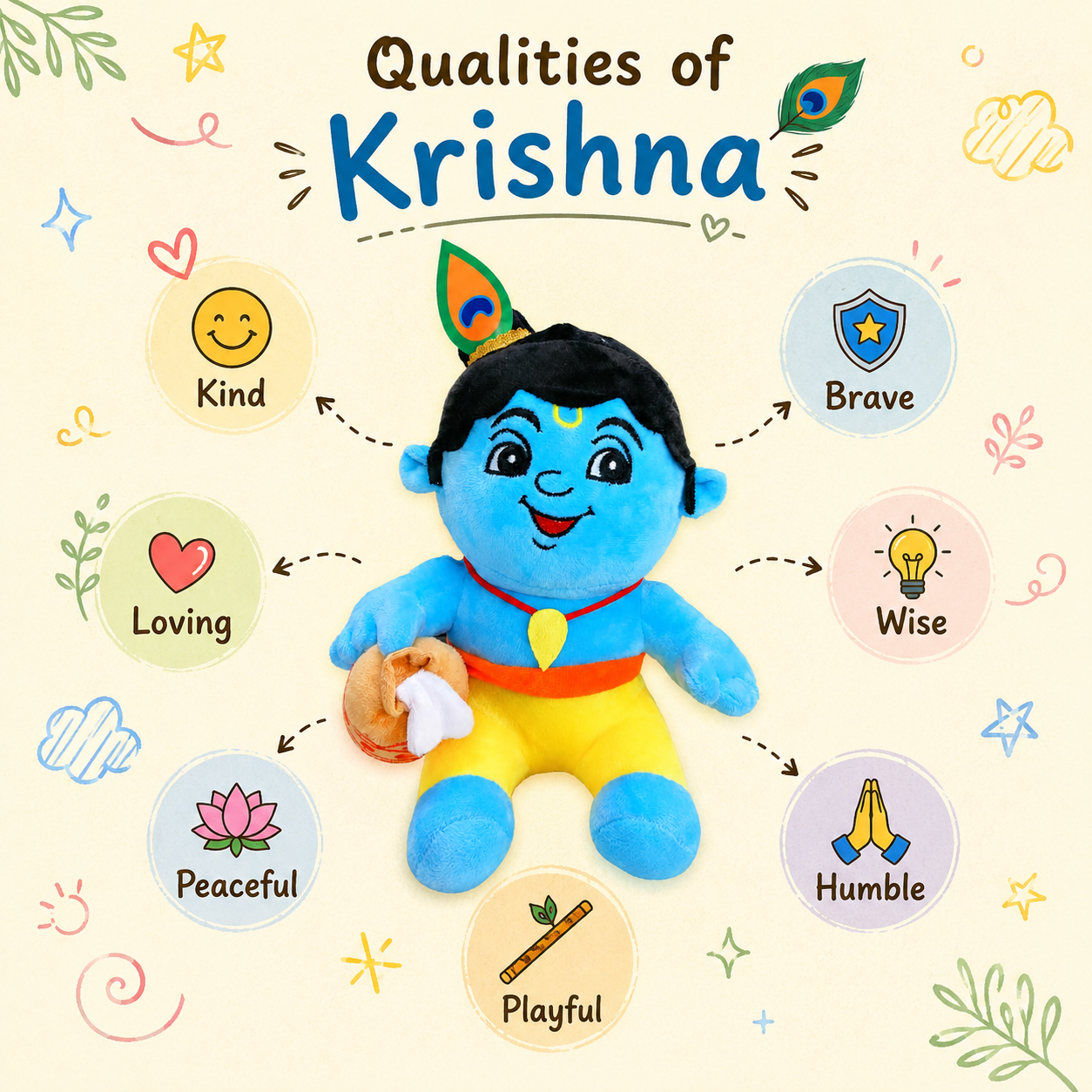 AVS Baby Krishna Plush Soft Toy With Music Cute Bal Krishna with Makhan Pot (25cm) - Image 3