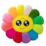 Smiley Sunflower Cushion, 16x16" Multicolor Plush Pillow