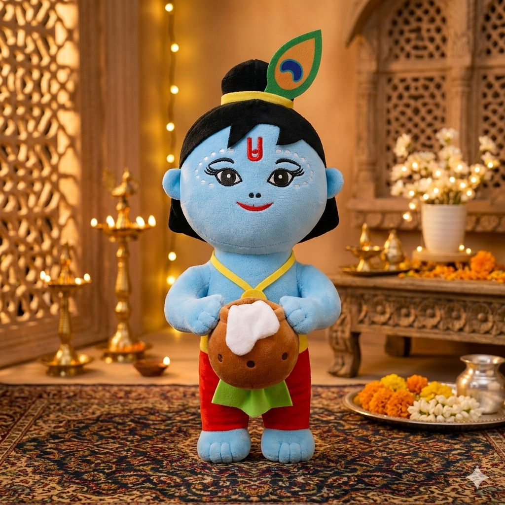 AVS Baby Krishna Soft Toy with Makhan Matki – Premium Plush Doll 30cm - Image 3