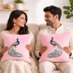 Peacock Embroidered Cushion Cover Set 16x16 Inch Decorative Cushion Covers for Living Room & Bedroom