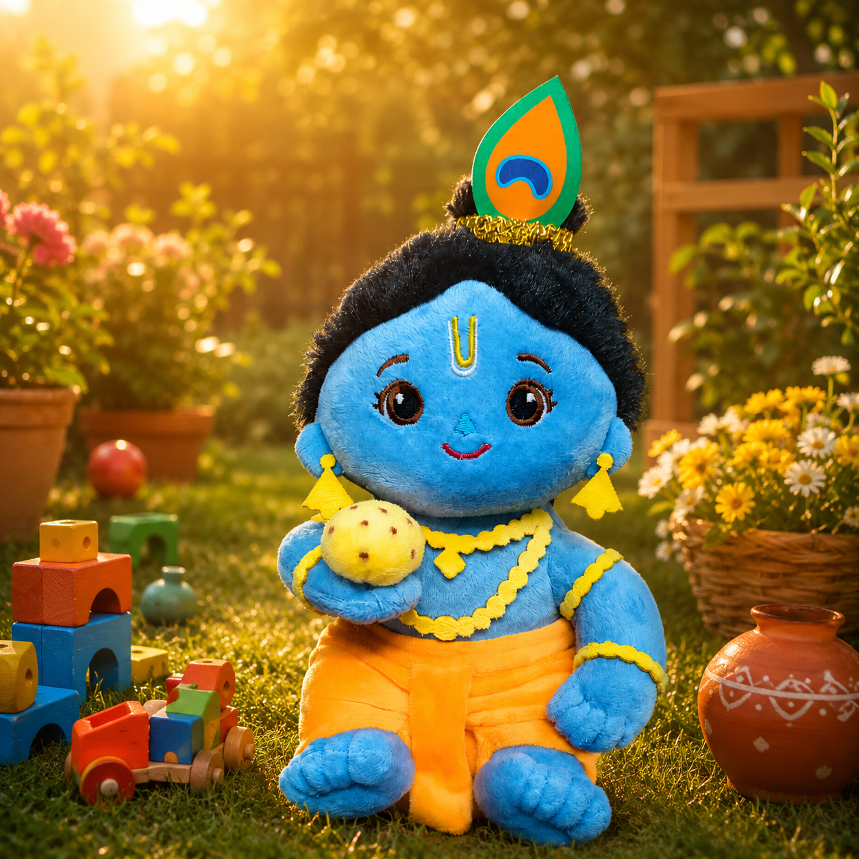 AVS Baby Laddu Gopal Krishna Plush Soft Toy With Music Mantra Cute Bal Krishna with Laddu (20cm) - Image 4